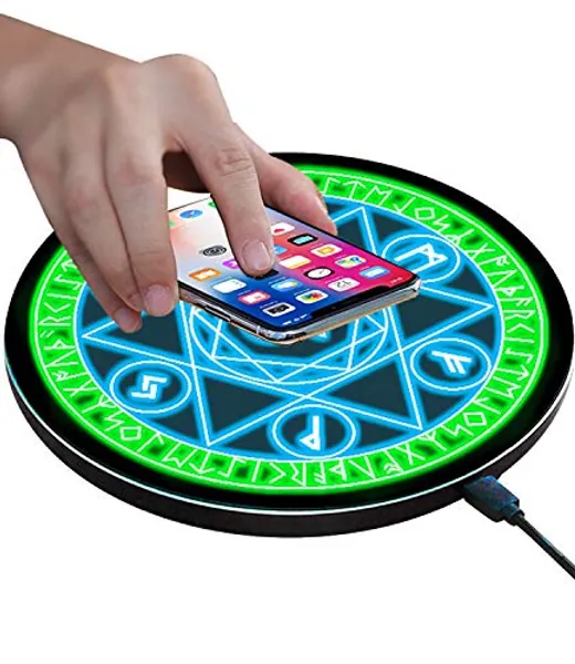 Wireless Charger Magic Qi 15W Wireless Charging Pad,Compatible with iPhone 15 14/14 Pro/14 Pro Max/Xs Max/XR/XS/X/8/8 Plus,Fast Charging S10/S10+/S9/S8/Note 10/10+/9/8 (No AC Adapter) - Green-Blue
