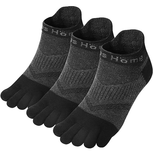 Toe Socks for Men Five Finger Ankle Running Socks Breathable Athletic Socks 3 Pairs - 10-13 - Black