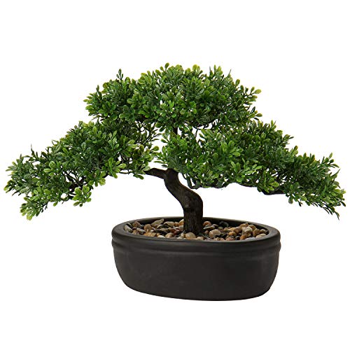 Briful 9" Artificial Bonsai Tree Fake Plants Japanese Bonsai Decoration Artificial Plants Indoor Potted Faux Pine Plants Bonsai Tree for Indoor/Outdoor Home Office Desk Décor - Podocarpus - M