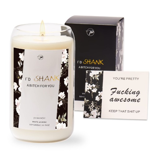 Best Friend Gifts for Women Funny Candles Funny Gifts for Women Birthday Gifts for Female Friend Friendship BFF Soul Sister Gifts White Jasmine Scented Soy Wax Candle for Home 13.7oz Clear Jar - I'd Shank A B#tch for You