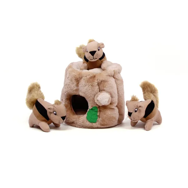 Outward Hound Hide-A-Squirrel Squeaky Puzzle Plush Dog Toy - Hide and Seek Activity for Dogs - Medium Squirrel