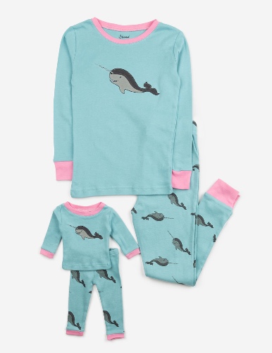 Matching Girl & Doll Zoo Animals Pajamas - whale-narwhal-blue / 10 Years