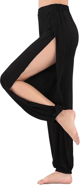 HOEREV Women's Soft Split Pants Harem Dance Yoga Pilates Pants - S - Black