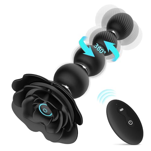 Anal Beads Anal Butt Plug,10 Rotate Twist and Vibrating Modes,Prostate Massager Graded Silicone Design Anal Vibrators for Men,Remote Control Rose Toy for Women,Adult Sex Toys for Couple (Sepia Black) - Sepia Black