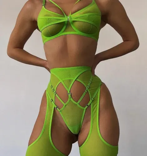 Lime green sheer lingerie set - worth $165