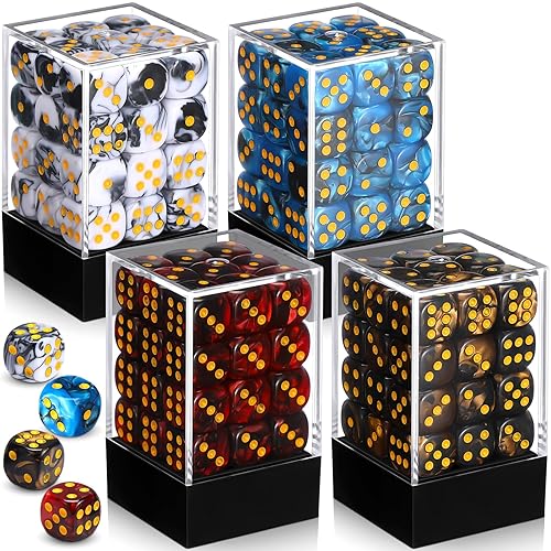 Foilswirl 144 Pieces 12mm 6 Sided Mini Dice Set for School Classroom Table Games Marble Two Colors D6 Game Standard Dice with Portable Plastic Box for Bunco or Teaching Math Learning (Lively Color) - Lively Color