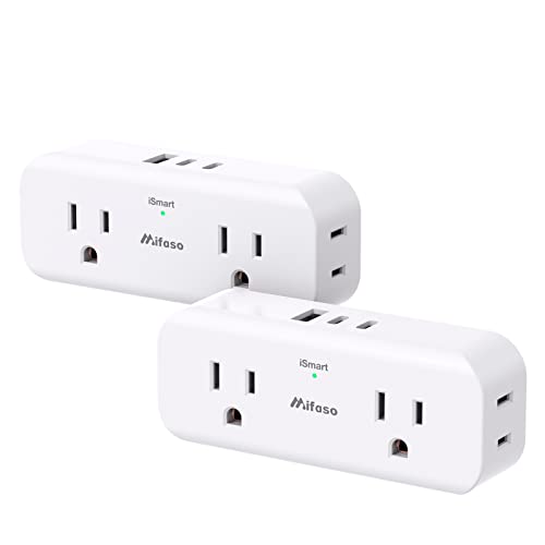 [2-Pack] Outlet Extender Multi Plug Outlet - 4AC Outlet Splitter with 3 USB Ports (2 USB C), USB Wall Charger, Power Strip No Surge Protector Cruise Essentials for Ship and Travel - 2-Pack - White
