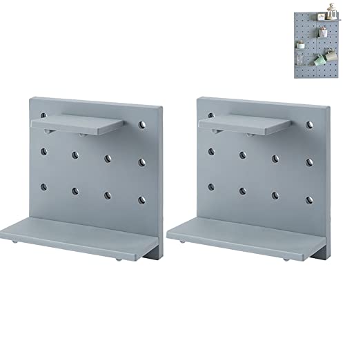 LITOON 2PCS Floating Wall Mounted Shelves Wall Hanging Racks Peg Board Plastic Wall Storage Shelves for Bedroom, Bathroom, Kitchen (Grey 2PCS) - Grey 2pcs