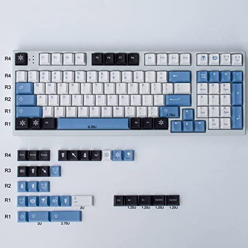 mintcaps Black White Blue PBT Keycaps Set 129 Keys Cherry Profile Cute Arctic Custom Dye-Sublimation Keyboard Keycaps for Cherry Gateron MX Switches Mechanical Keyboards - Arctic
