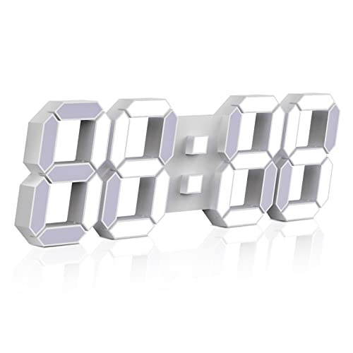 3D LED Digital Wall Clock 15 Inch with Remote Control Large Timer Nightlight Brightness Adjustable for Office Home Hotel Big Room - 15" White Wall Alarm Clock With Remote Control