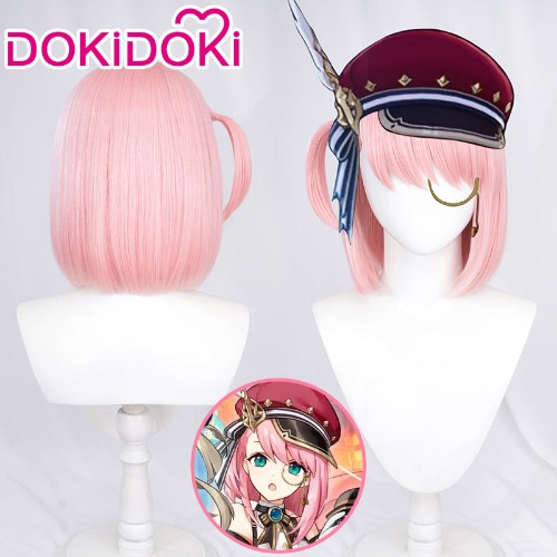 【Ready For Ship】DokiDoki Game Genshin Impact Fontaine Charlotte Cosplay Wig Short Stright Pink Hair | Wig Only