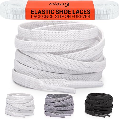 Miscly Flat Elastic Shoelaces [1 Pair] Flat Stretch Shoe Laces - 27″ (69 CM) - White