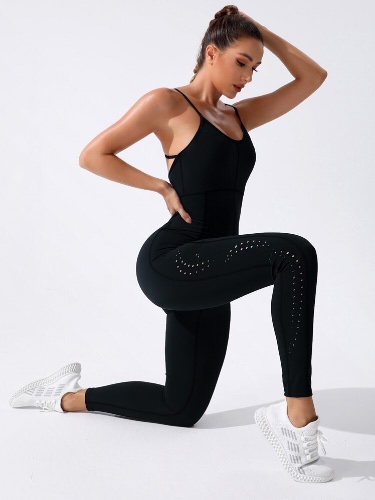 Hollow Out Backless Cami Sports Jumpsuit