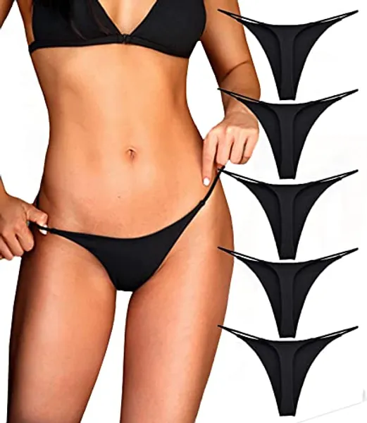 Aogda Thong for Women Cotton Underwear Low Rise Panties Woman G-String Thongs - Large - K-5 Pack