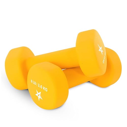 Yes4All Neoprene Coated Dumbbell Hand Weight Sets of 2 - Multiple Weight Options with 15 Colors, Anti-roll, Anti-Slip, Hexagon Shape - G. Orange - 8lbs - Pair