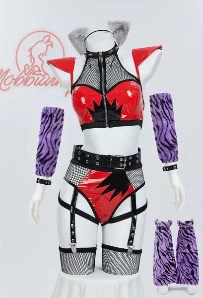 Roxanne Wolf Derivative Sexy Lingerie Set Short Top and Shorts with Headband and Belt