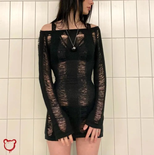 Shadow Sweater Dress - Black / S