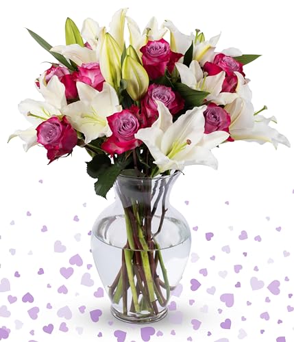 Benchmark Bouquets Lavender Roses and Lilies, Next Day Prime Delivery, Farm Direct Fresh Cut Flowers, Gift for Anniversary, Birthday, Congratulations, Get Well, Home Décor, Sympathy, Valentine’s Day - Lavender
