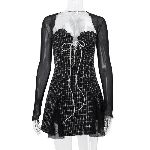 Goth Black Dark Kawaii 3PCS Ruffles Dress - black / S