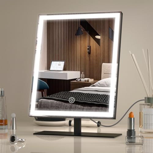 AUATZ Vanity Mirror with Lights, Dimmable Makeup Mirror, Light Up Makeup Mirror with 3 Color Modes, Hollywood Tabletop Vanity Makeup Mirror, Gift for Teen Girl/Women (12in. Black) - Black