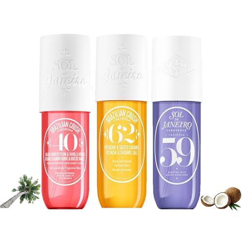 3PC Brazilian Parfum Crush Fragrance Spray, Hair Body Fragrance Mist Fruity Floral Body Spray Splash for Women Portable Body Fragrance Perfume Spray Long Duration Fragrance Moisturize Skin