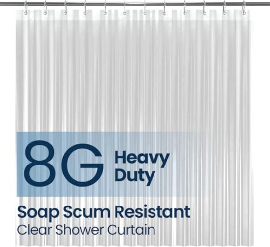 LiBa PEVA 8G Bathroom Shower Curtain Liner, 72" W x 72" H, Clear, 8G Heavy Duty Waterproof Shower Curtain Liner - A. 8g-clear - *72" W x 72" H