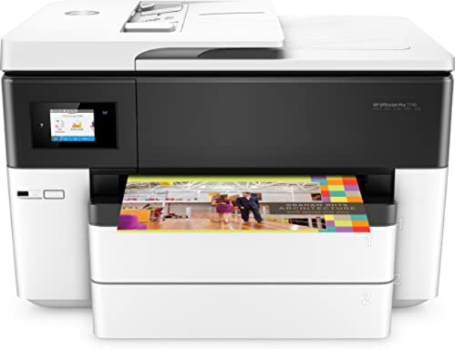 HP OfficeJet Pro 7740 A3-Multifunktionsdrucker (DIN A3, Drucker, Scanner, Kopierer, Fax, WLAN, Duplex, HP ePrint, Apple Airprint, USB, 4800 x 1200 dpi), 500 Blatt Papierfach, Schwarz / Weiß - 500 Blatt Papierfach