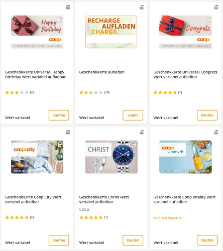 Geschenkkarten Coop/Interdiscount/Jumbo