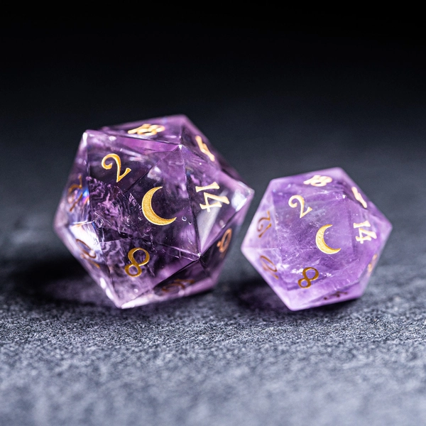 Giant 30mm Amethyst Gemstone D20 Dice