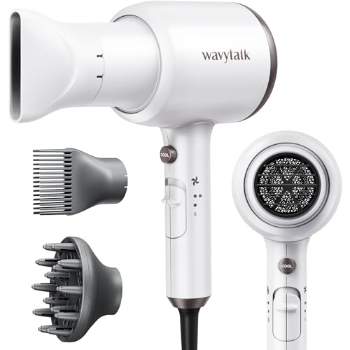 Wavytalk Hair Dryer with Diffuser and Concentrator Professional 1875 Watt Negative Ions Dryer Fast Drying Light and Quiet with Ceramic Technology Nozzle for Women Curly Hair, Matte White - Matte White (Comb+diffuser+nozzle)