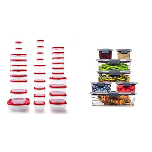Rubbermaid 60-Piece Food Storage Containers with Lids & Brilliance BPA Free Food Storage Containers with Lids, Airtight, for Lunch, Meal Prep, and Leftovers,Clear, Grey Set of 7 - 60-Piece - Containers + Containers Grey Set of 7