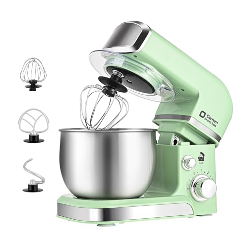 Kitchen in the box Stand Mixer,3.2Qt Mini Electric Food Mixer,6 Speeds Portable Lightweight Kitchen Mixer for Daily Use with Egg Whisk,Dough Hook,Flat Beater (Green) - Green