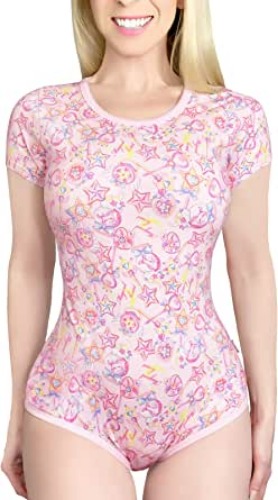 Littleforbig Cotton Romper Onesie Pajamas Bodysuit - Magical Moon - Pink 4X-Large