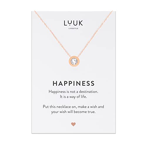 LUUK LIFESTYLE Feminine Halsketten aus Edelstahl mit Anhänger, trendiger alltagstauglicher Schmuck, Reisebegleiter, Urlaub oder Alltag, trendige Geschenkidee für Sie, in Silber, Gold und Rosa - Rosé - Strass Stein