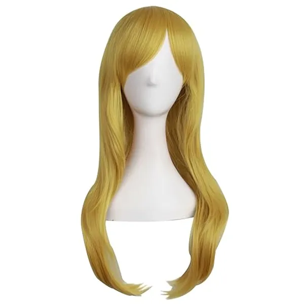 MapofBeauty 28" 70cm Long Curly Hair Ends Costume Cosplay Wig (Gold/Yellow) - Gold/Yellow