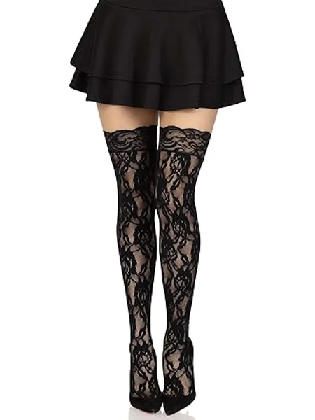 Leg Avenue womens Lace Thigh High With Lace Top - One Size - Black Rose