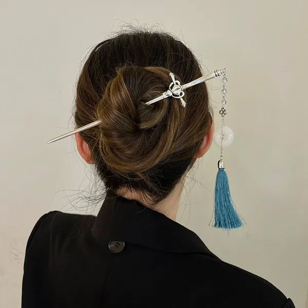 Bâton de cheveux en argent, fourchette à cheveux chinoise vintage, aaccessoires de cheveux anciens, peigne à cheveux Step Shake, boules de cheveux en métal, dynastie Song en épingle à cheveux