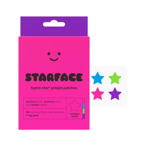 Starface Party Pack BIG PACK Hydro-Stars, Colorful Hydrocolloid Pimple Patches, Absorb Fluid and Reduce Redness, Cute Star Shape (96 Count) - Regular - Colorful Hydrocolloid Stars