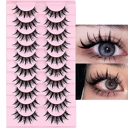 AUGENLI 10 Pairs Manga lashes Cosplay Eyelashes Wet Look Japanese Style Makeup 16mm Thick Mink Eyelash Extension Masquerade Party Eyelashes, Create Gorgeous Makeup (04) - 04