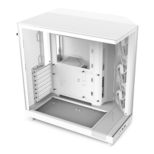 NZXT H6 Flow | CC-H61FW-01 | Compact Dual-Chamber Mid-Tower Airflow Case | Panoramic Glass Panels | High-Performance Airflow Panels | Includes 3 x 120mm Fans | Cable Management | White - White - H6 Flow