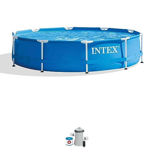 INTEX 28201EH Metal Frame above Ground Swimming Pool Set: 10ft x 30in – includes 330 GPH Cartridge Filter Pump – Puncture-Resistant Material – Rust Resistant – 1185 Gallon Capacity - 10' x 30" - Blue