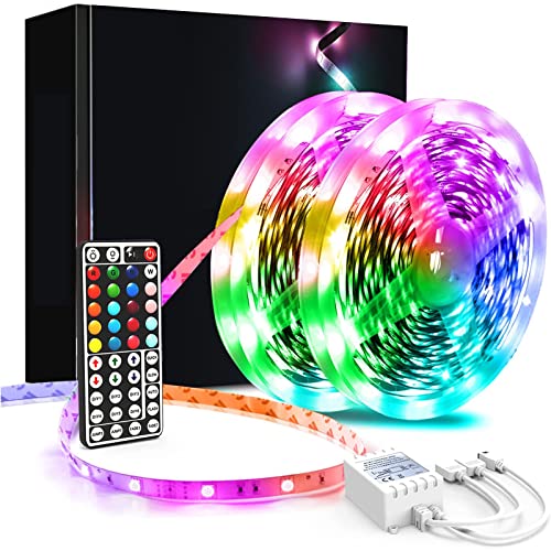 phopollo Led Strip Light, 10m Led Light Strips with 44-Keys Remote, Flexible 5050 RGB Colour Changing Led Lights for Bedroom,Party(5Mx2) [Energy Class A++] - 10M