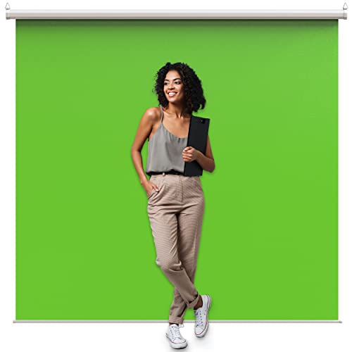 KHOMO GEAR Green Screen 84 x 84 inch - Extra Large Pull Down Projector Green Screen Backdrop - Durable Height-Adjustable - Multiple Hanging Options - Portable Collapsible Roll Down Projector Screen - Green / White Frame - Pull Down - Large