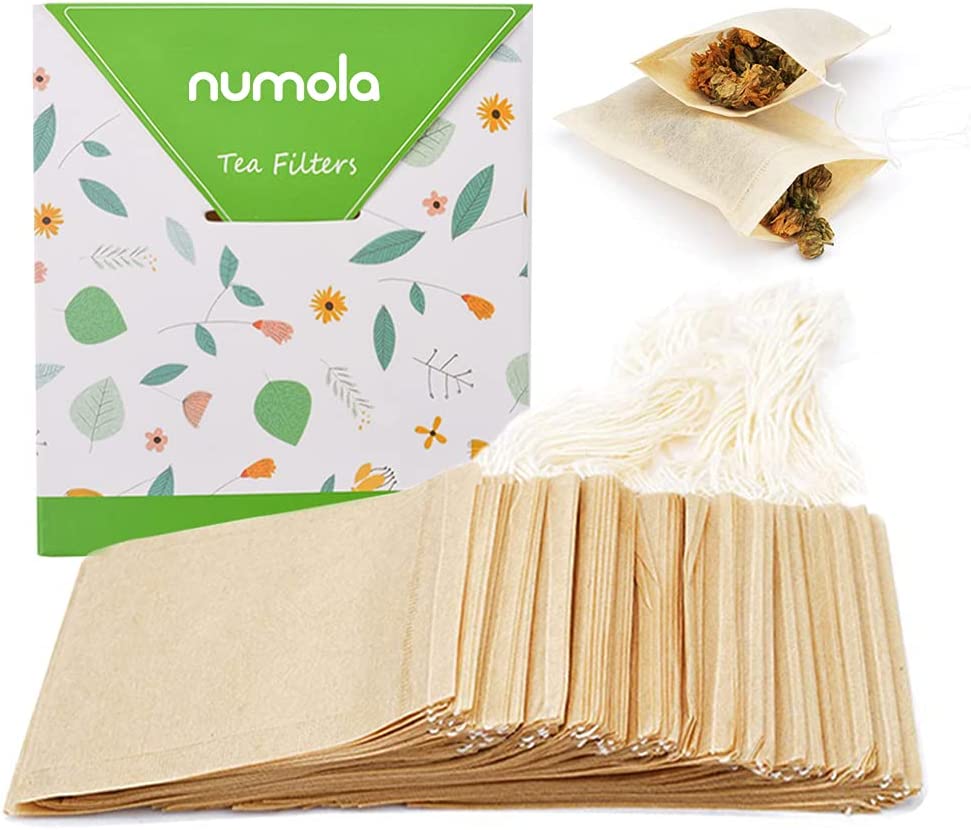 Numola Unbleached Tea Filter Bags for Loose Leaf Tea, Biodegradable and Compostable Tea Bags Empty, Wood Pulp Filter Paper Organic Tea Infuser Bag Disposable Drawstring 100 Pcs (3.2'' x 4.2'') - unbleached 100Pcs