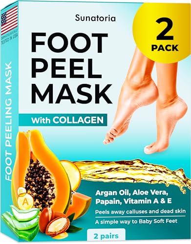 Foot Peel Mask - Dermatologically Tested - 2 Pack (Pairs) Exfoliating Foot Mask - Makes Feet Baby Soft by Peeling away Calluses & Dead Skin Remover by SUNATORIA - Updated Formula (Aloe Vera) - Aloe Vera