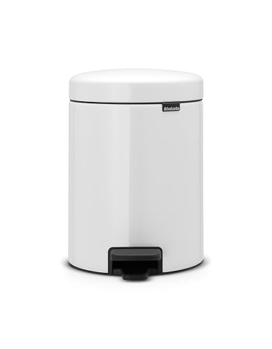 Brabantia Treteimer mit Inneneimer aus Kunststoff, Stahl, 5 Liter, Weiß, 5L - 5 Liter - White