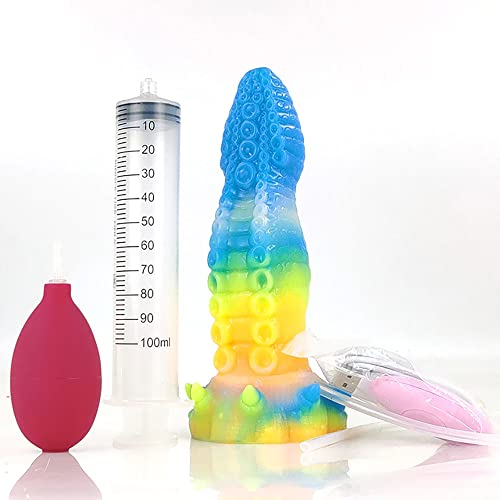 Jixaxe Realistischer Spritz Dildo Großer Analdildo Silikon Glow Vibrierender Tentakel Dildo mit Ejakulationsfunktion Männer Anal Plug Animal Dildos XL Penis Sex Spielzeug für Frauen Erotische