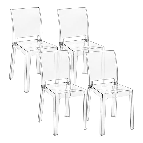 Baroni Home 4 Stuhlen-Set aus transparentem Polycarbonat, robuster und in 2 Teilen zerlegbarer Esszimmerstühle, ergonomische Sitzfläche mit gebogener Rückenlehne, 36x81x43 cm - Durchsichtig