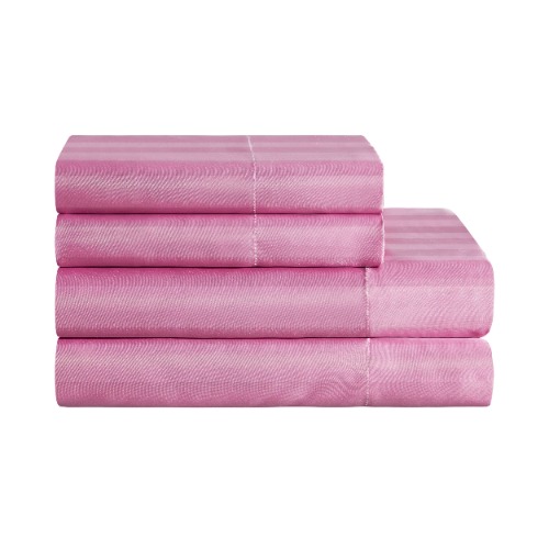 Damask Stripe Satin Sheet Set | Pink / Full