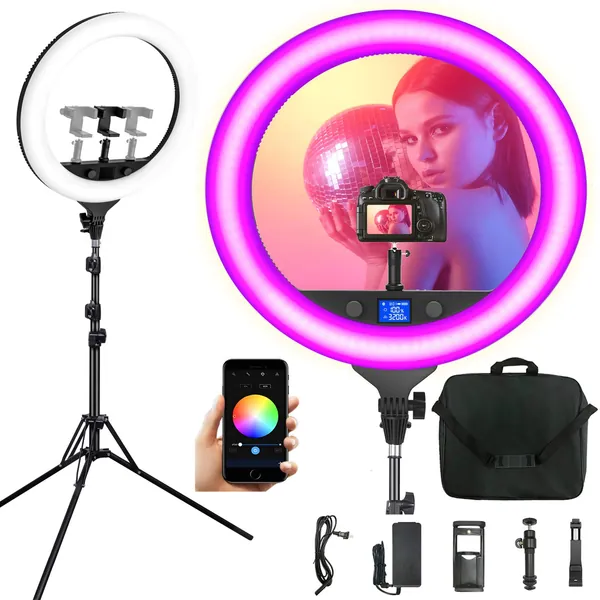 Large Ring Light Kit LituFoto R40 19in Circle Lighting with Tripod Stand & Phone Holder 60W 3200-7500K CRI≥96+ Selfie Halo Light for Camera, Smartphone, YouTube, Makeup, Videography